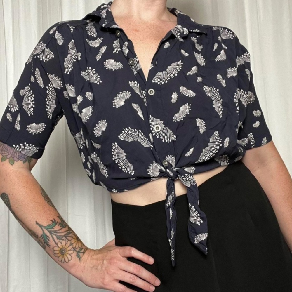 Urban Outfitters Navy and White Blouse